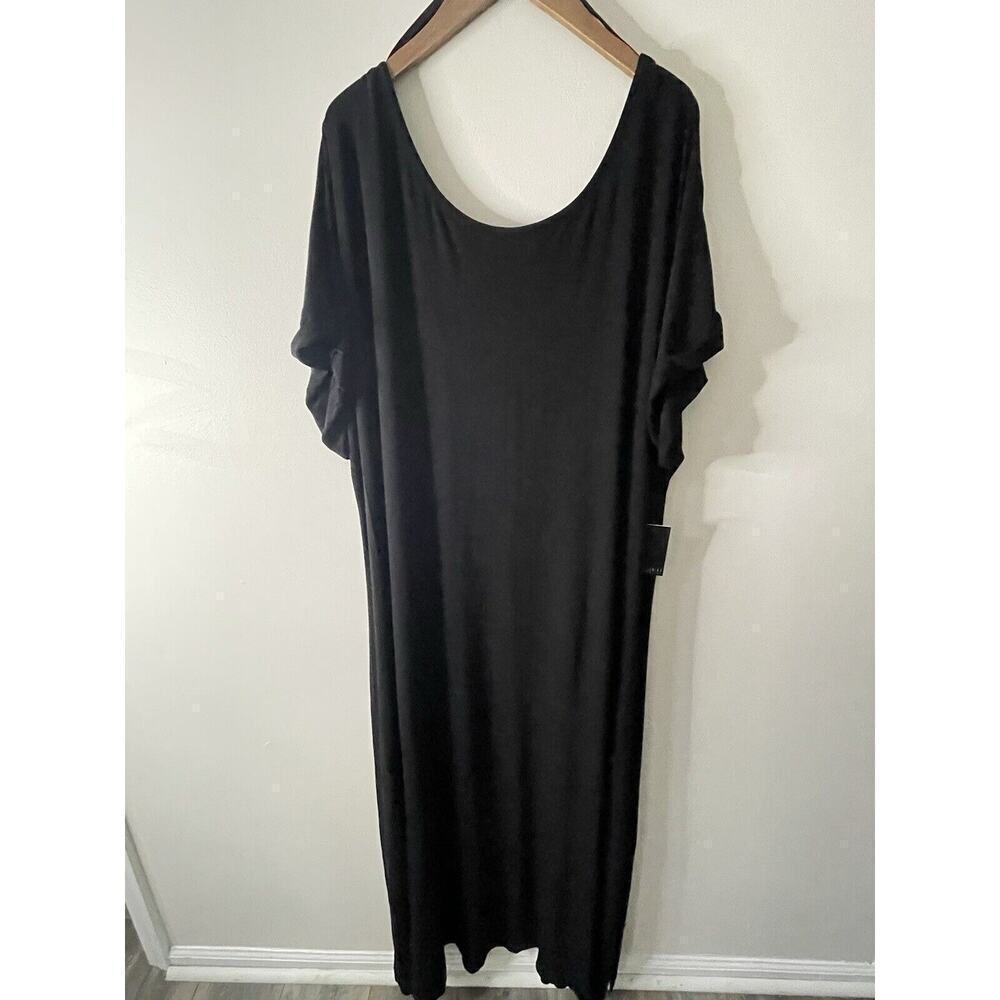 Eloquii Womens Plus Size 28 Black Dress Cotton Sheath Maxi Short Sleeve Stretch